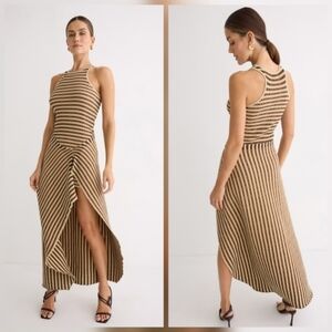 Nanushka Aliki Midi Dress Casual Crew Neck Sleeveless Striped Cotton Size S